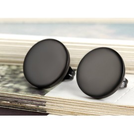 Flongo Men's Women's 14mm Round Stainless Steel Black Tunnel illusion Tapers Cheater Faux Fake Stud Earrings