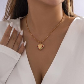 TACBSP Gold Heart Locket Necklace for Women Vintage Rose Locket Necklace Small Flower Locket Statement Necklace Picture Photo Locket Necklace for Women (gold)