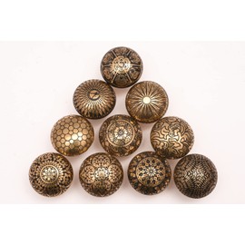 KNOBSWORLD Set of 10 Brass Knobs - Kitchen Cabinet Pull knobs, Cupboard, Chest, Furniture, Drawer Handles - Brass Patterned KNOBS