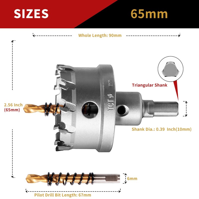 GPtzlei Tungsten Carbide Hole Saw（65mm）- Heavy Duty TCT Hole Cutter