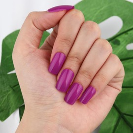 ROFIBUT Purple Press on Nails Medium Square Fake Nails Full Cover Solid Color Glue on Nails Glossy Square False Nails Natural Artificial Acrylic Nails Reusable Purple Stick on Nails for Women 24Pcs