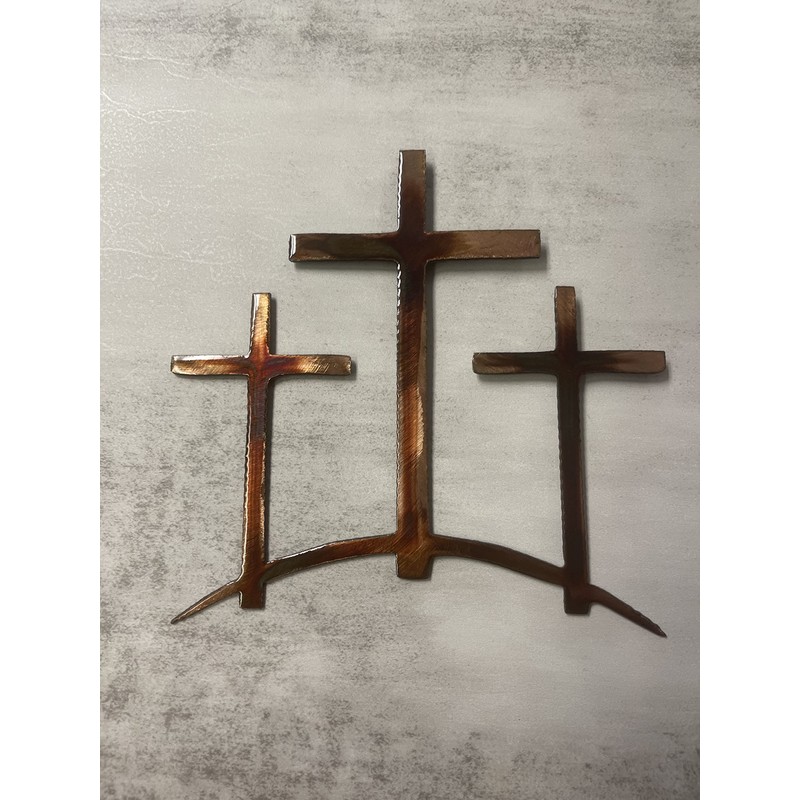 Three Crosses on a Hill Metal Wall Art (15" tall)