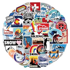 50Pcs Winter Skiing Stickers,Cartoon Skiing Stickers Colorful Vinyl Waterproof Decals for Water Bottle Laptop Luggage Helmet Skateboard Snowboard Guitar Scrapbook Phone Gifts