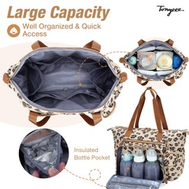 Tonyeee Diaper Bag Tote, Large Baby Diaper Bags for Travel, Hospital Bag for Labor Delivery with Pacifier Case, Changing Pad, Shoulder Strap, Leopard Print