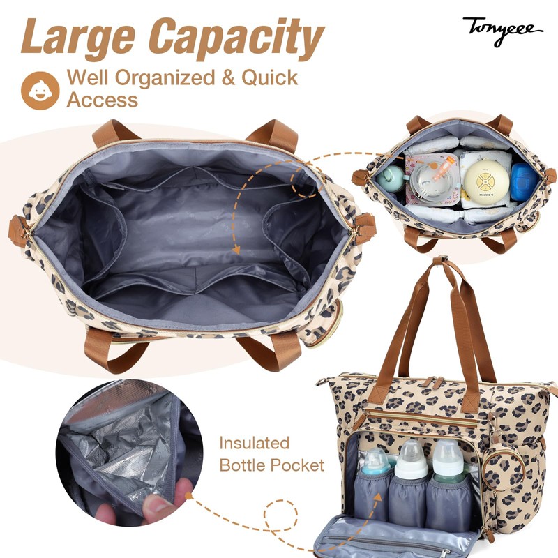 Tonyeee Diaper Bag Tote, Large Baby Diaper Bags for Travel,