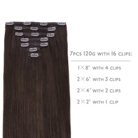 WENNALIFE Clip in Hair Extensions Real Human Hair, 22 Inch 120g 7pcs Light Dark Brown Hair Extensions Clip in Human Hair Remy Clip in Hair Extensions Real Human Hair Double Weft