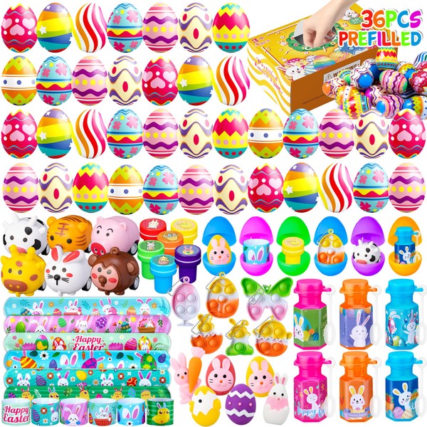 DMIGHT 36 PCS Prefilled Easter Party Favors Including keychains, stampers,