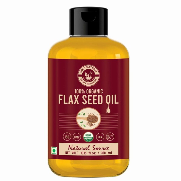 Organic Flax Seed Oil (10.15 fl oz/ 300ml) USDA Certified, 100% Pure & Natural I Virgin Cold Pressed I Food Grade - Good Supplement to Your Diet