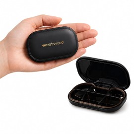 HyJeryty Mini Pastillero Negro Con 6 Compartimentos, Compacto Y Elegante, Ideal para Viajes Y Camping, Portátil Y Resistente A La Humedad, Ideal para Guardar Vitaminas, Medicamentos Y Suplementos.