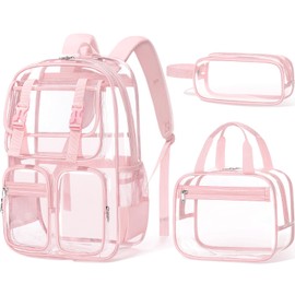 Fimibuke Clear Backpack for Girls - 3 PCS Heavy Duty Kids Clear Bags Schoolbag Large Transparent PVC Bookbag with Lunch Box Pencil Case Set for Travel School Concert Stadium Events Backpacks