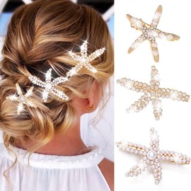Banatra Starfish Hair Clips Gold Metal Sea Star Hair Barrette Pearl Beach Hair Accessories for Women and Girls (Gold)
