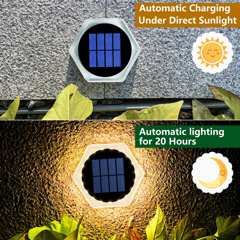 YiLaie Solar Deck Dock Lights Hexagon Warm White Step Lights