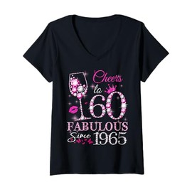 Womens Womens Cheers to 60 Years Old EST 1965 60th Birthday Queen V-Neck T-Shirt