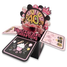 JanYoo Birthday Card for 40th Birthday, 3D Birthday Card with Envelope, Pop Up 3D Happy Birthday Greeting Card, Gifts for 40th Birthday for Wife, Husband, Family and Friends (Raffle 40)