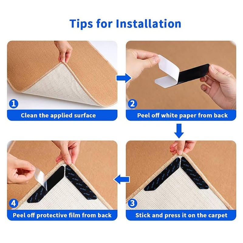 12 Pieces Anti-Slip Rug Grippers|Carpet Gripper|Carpet Tape|Rug Underlay|H HOME-MART Double