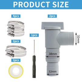 Maintenance tap, 2 pieces shut-off valve for pools with 32 mm hose connection, maintenance tap pool, with small screwdriver, pool hose adapter, pool valve, pool and pool pump maintenance.