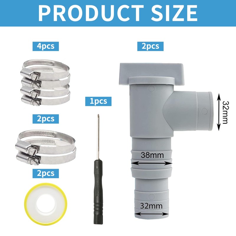 Maintenance tap, 2 pieces shut-off valve for pools with 32
