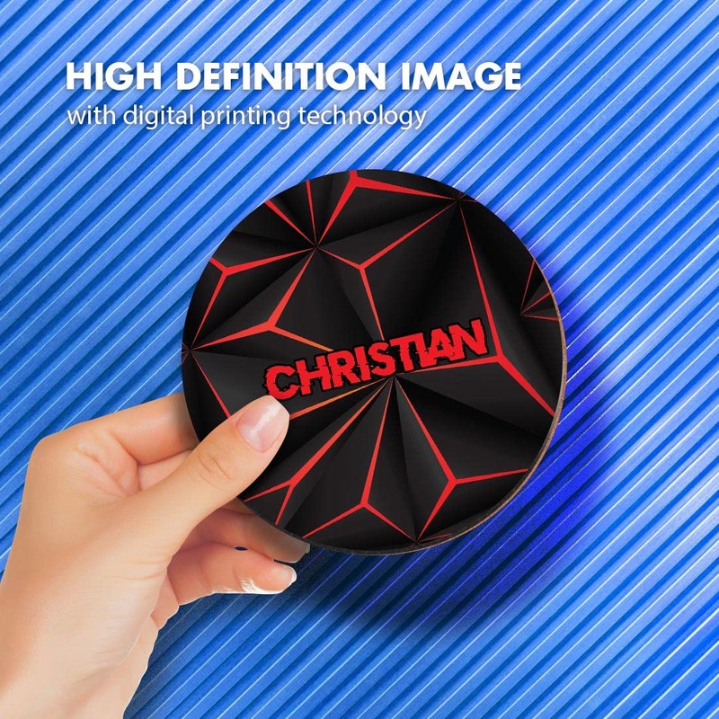 1 x Round Coaster - Name Christian Gamer Black Red