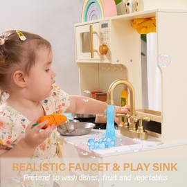Giant bean Wooden Play Kitchen, Kitchen Set for Kids with Microwave Play Sink Ice Maker Oven Cookware Accessories Playset, Kitchen Set Pretend Play Food Toys for 3+ Year Old Toddler Boys Girls