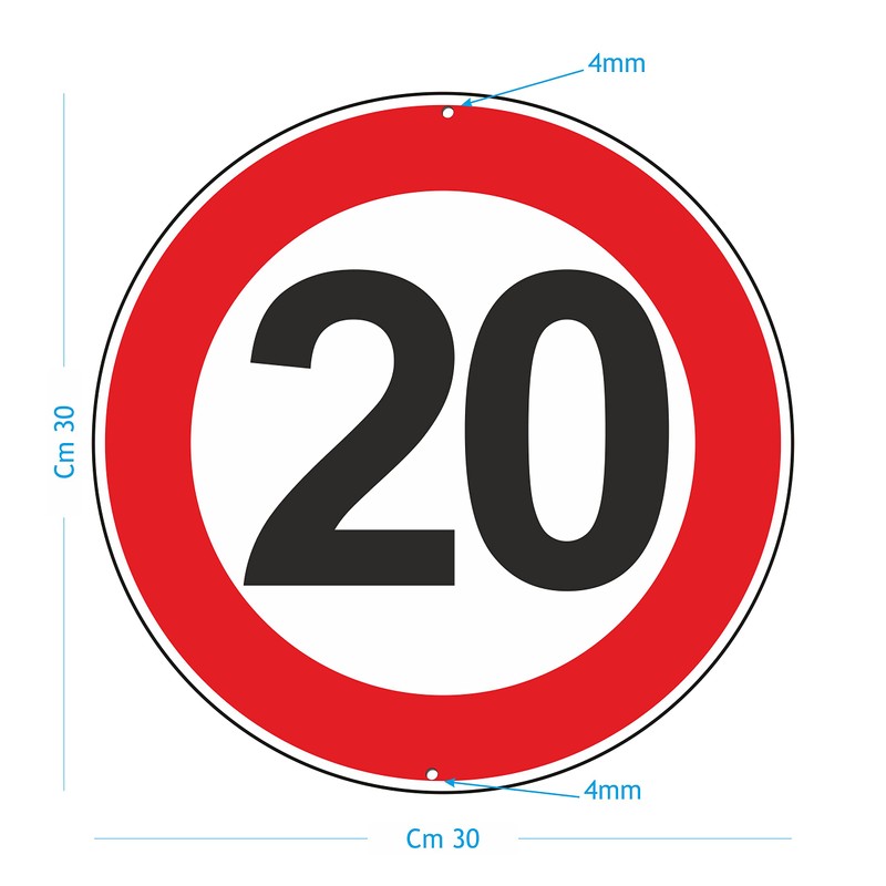 Pubblimania Maximum Speed 20km Aluminium Road Signs Round 3mm Thick