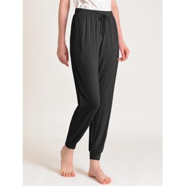 Latuza Women's Petite Pajama Pants Soft Bamboo Viscose Sleep Joggers, Black & Dark Gray (2 Pack), Medium Petite