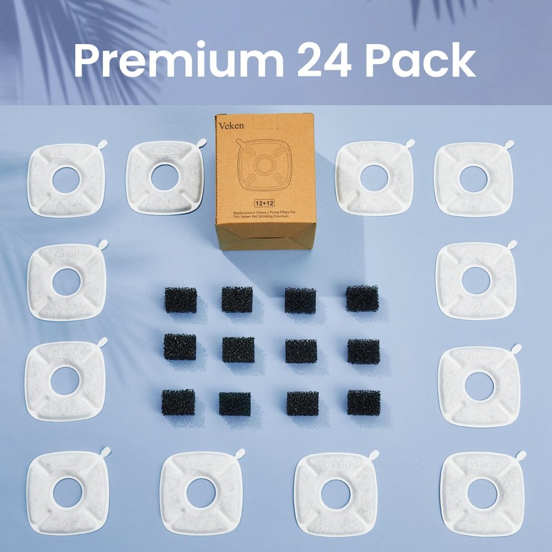 Veken Cat Water Fountain Filter, Classic 12 Pack Replacement Filters