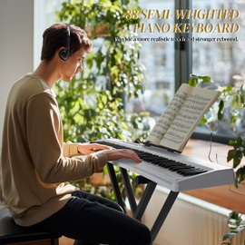 Ktaxon 88 Key Foldable Electronic Keyboard Piano, Semi-Weighted Electric Piano Digital Piano with Dual Bluetooth Mode, 1000 Rhythms, 1000 Tones and 50 Demos for Beginners Adults(White)