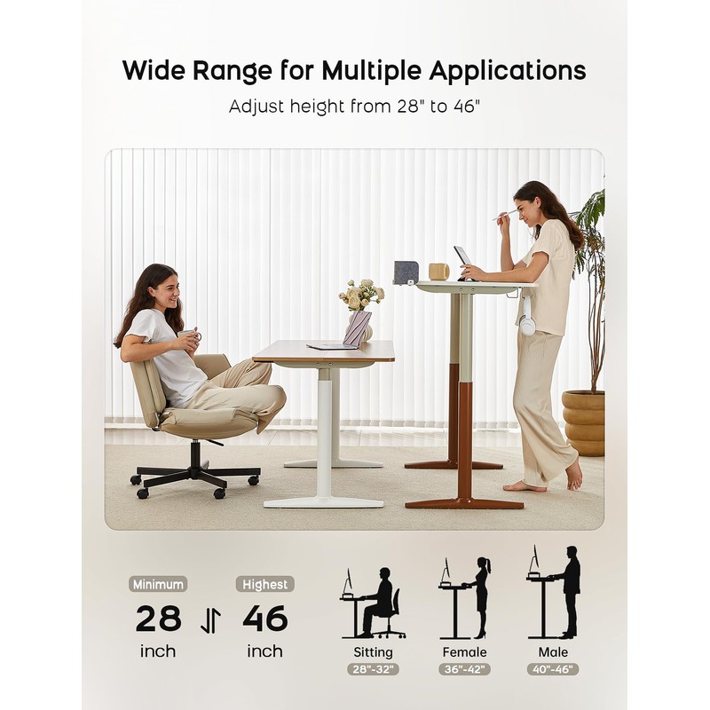 Deroavixe Electric Standing Desk, Height Adjustable Desk with Round Tube