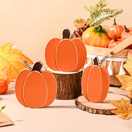 3Pcs Wooden Pumpkin Decorations Rustic Fall Pumpkin Block Signs for Autumn Harvest Thanksgiving Fireplace Fall Centerpieces Tiered Tray Decor