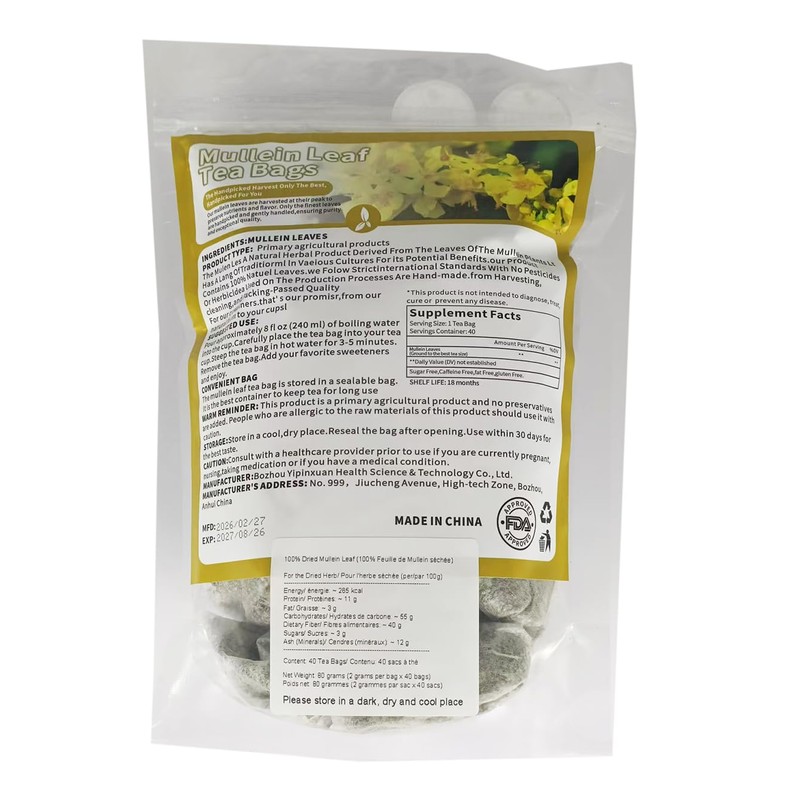 40pcs Mullein Leaf Tea Bags. Made with 100% Pure Mullein