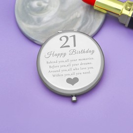 Jielahua 21 Year Old Birthday Gifts for Her Makeup Mirror 21st Motivational Gifts for Women Compact Pocket Makeup Mirror for Sister Niece Friend Birthday Present Ideas for Women