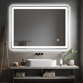 TheiaMo LED Bathroom Mirror, 32"x24" Rectangle Metal Framed Vanity Mirror, Anti-Fog Wall with 3-Color Adjustable Warm/Natural/White Light, 6000k-3000k CT, Horizontal&Vertical, Silver