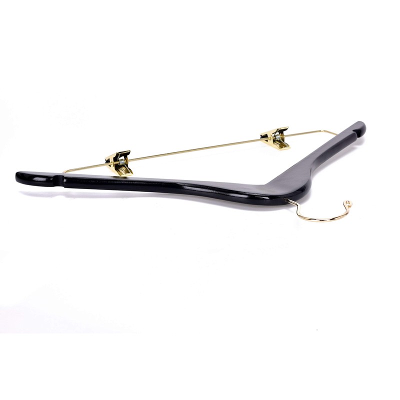 Quality Black Wooden Skirt Hangers with Clips, 20-Pack Smooth Solid