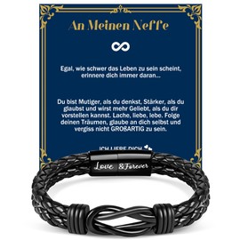 Focxoio Gifts for Men, Infinity Bracelet Gifts for Dad, Son, Grandpa, Grandson, Man, Nephew, Brother, Friend, Infinity Leather Bracelet for Valentine's Day, Anniversary, Birthday, Christmas, Father's