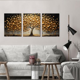 TYTAUPT 3 Piece Canvas Wall Art for Bedroom Gold Tree Wall Decor for Living Room Home Office Decor 12 x 16 Inch Each Panel