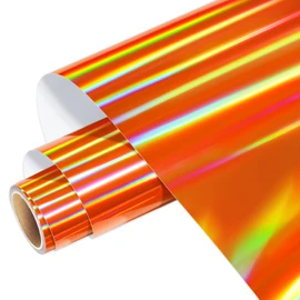 WRAPXPERT Holographic Vinyl Roll Orange, Holographic Permanent Vinyl Orange Glossy Craft Vinyl 12" x 5ft, Chrome No Bubble Iridescent Vinyl for DIY Craft Decal