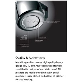 VIA CREMA Milk Jug Stainless Steel Milk Jug Special Latte Capuccino Art Spout - Made in Italy by Motta (1000 ml)