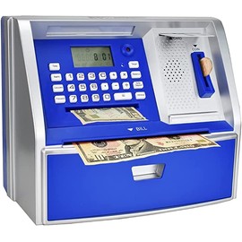 LIKE Talking ATM Savings Bank, Digital Piggy Bank, ATM Money Coins Machine for Kids Birthday Gift (Blue/Silver)