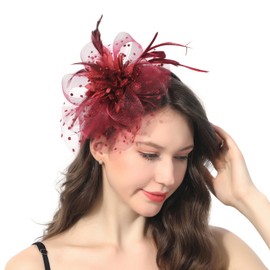 Ladiery Women Fascinators Hat for Tea Party Mesh Flower Feather Beads Kentucky Derby Hats with Headband and Clip for Girls