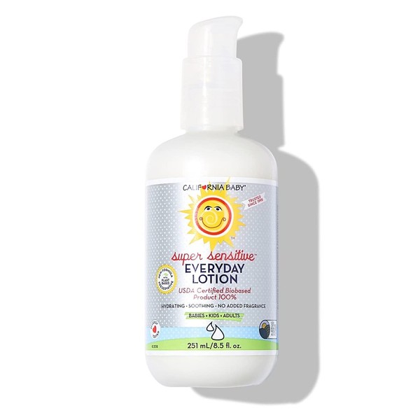 California Baby Super Sensitive Everyday Face and Body Lotion (8.5 Ounce) Moisturizer For Dry, Sensitive Skin | Post Bath and Diaper Changing | Non-Greasy, Fast-Absorbing Formula | No Fragrance