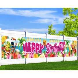 HOWAF Hawaiian Birthday Party Banner, Aloha Luau Party Decorations Yard Banner Colorful Summer Birthday Yard Sign Banner for Summer Hawaiian Tiki Beach Pool Party, Hawaiian Tropical Fence Banner for Indoor Outdoor
