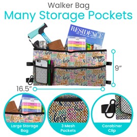 Vive Walker Bag - Accessories Wheelchair Basket Pouch (Water Resistant) - Seniors Caddy Accessory Attachment for Folding, Rolling Walkers - Carry Storage Carrier Tote - Lightweight, Universal Size