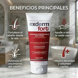 Exderm Fort Shampoo Anticaída con Biotina Tratamiento Fortificante Estimula Crecimiento Capilar Reparador Daño Severo Control Grasa Cuero Cabelludo 20