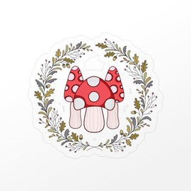CafePress Mushrooms Cottagecore Wreath Small Die Cut Sticker, 3"x4" Clear