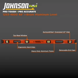 Johnson Level & Tool 1253-4800 Heavy Duty I-Beam Aluminum, 48", Orange, 1 Level