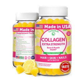 Lunakai USA Made Collagen Peptides Gummies - 200mg Non-GMO Anti-Aging Formula with Biotin, Zinc, Vitamins C & E for Hair, Skin and Nails, 60ct