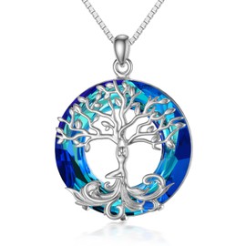 ROMANTICWORK Tree of Life Necklace Sterling Silver Tree of Life Pendant Necklace Viking Abalone Shell Moonstone Yoga Jewellery Gift for Women Girls, Sterling Silver