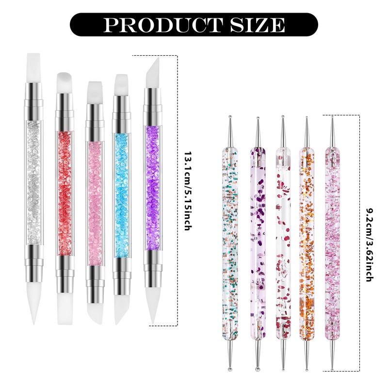 10PCS Nail Art Gel Carving Pen Rhinestone Handle Silicone Nail