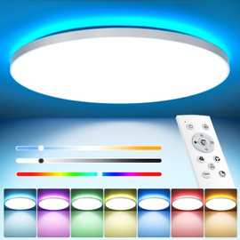 LED Ceiling Light Dimmable with Remote Control 24 W RGB Colour Changing LED Ceiling Light Flat Round Ceiling Lighting 3000 K 6500 K 2400 LM for Bedroom Kitchen Living Room Corridor Balcony Bathroom