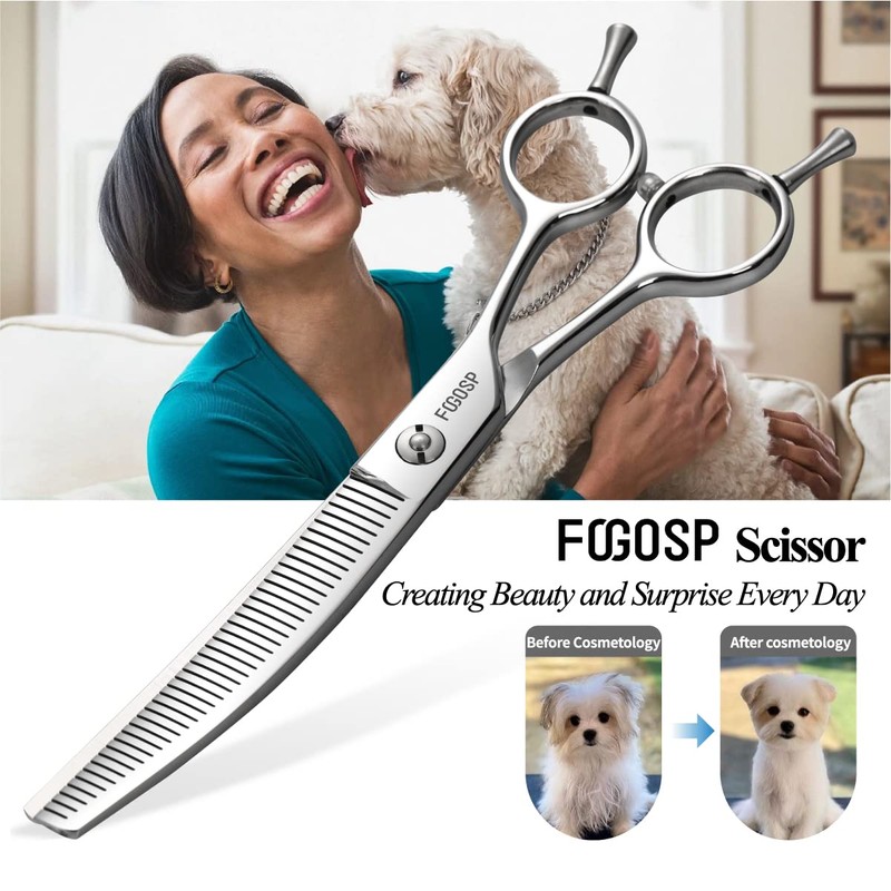 FOGOSP Curved Thinning Shears 7'' Curve Fluffers Scissors Professional Curved